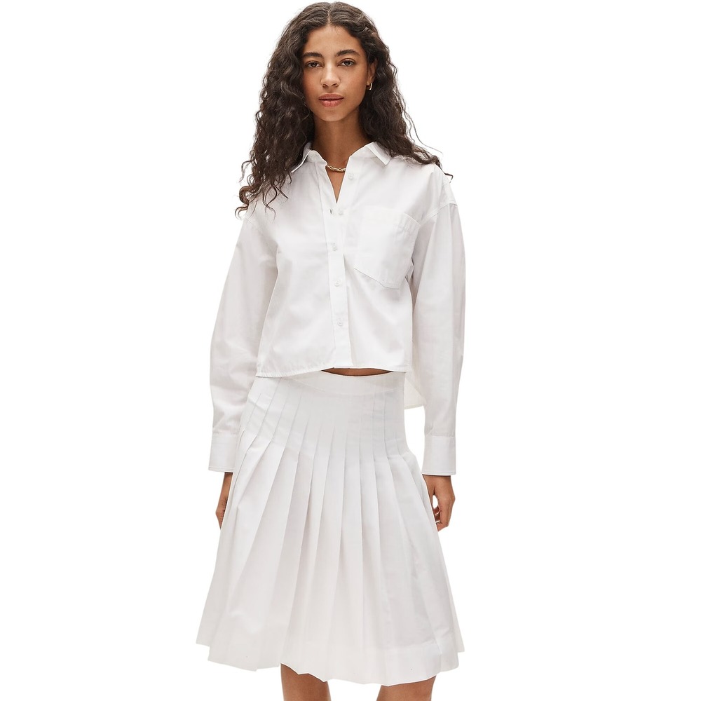 J. Crew Étienne White cropped button-up shirt in cotton poplin Sz Med NWT $98